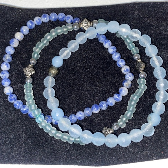 Stackable Blue Bead Bracelets - Picture 1 of 4